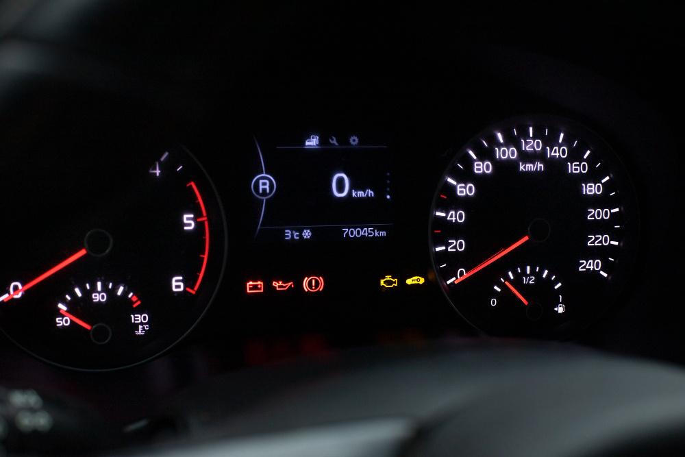 Check engine light illuminated on a dashboard
