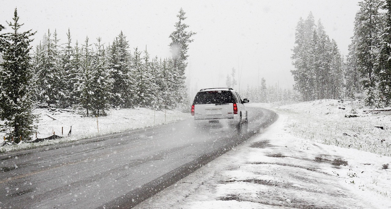 Winter tires on a snow-covered road